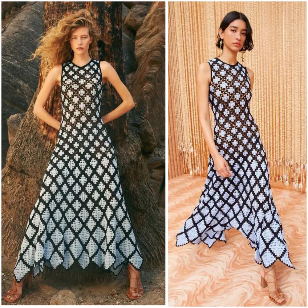Ulla Johnson Ianna Crochet Maxi Dress Small Blue Handmade Pima Cotton $1650